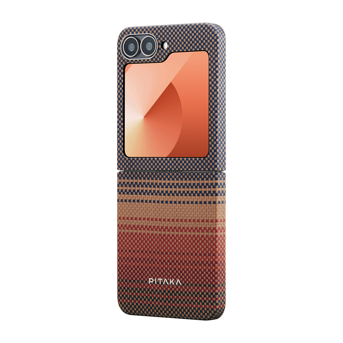 Galaxy Z Flip 6 Kılıf M-safe Şarj Özellikli Aramid Fiber Pitaka Tactile Woven Sunset-Moonrise Serisi Sunset Kılıf