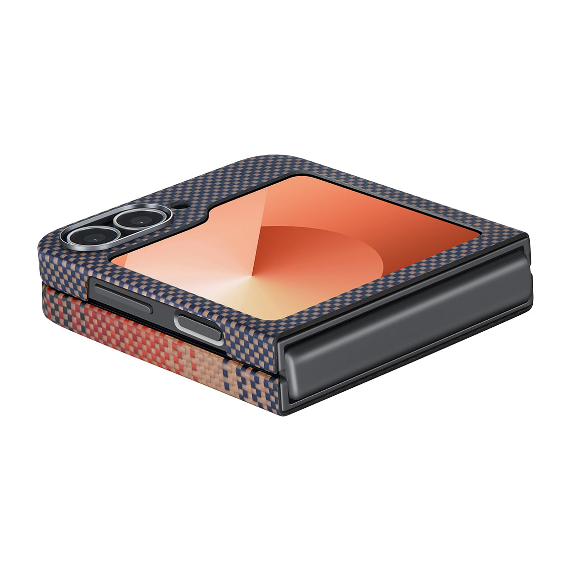 Galaxy Z Flip 6 Kılıf M-safe Şarj Özellikli Aramid Fiber Pitaka Tactile Woven Sunset-Moonrise Serisi Sunset Kılıf