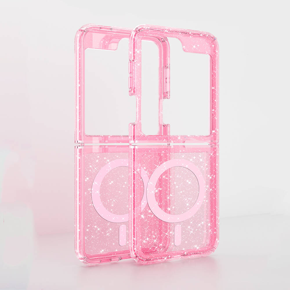 Galaxy Z Flip 6 Kılıf M-safe Şarj Özellikli Parlayan Simli Saydam Renkli Zore Allstar Kılıf