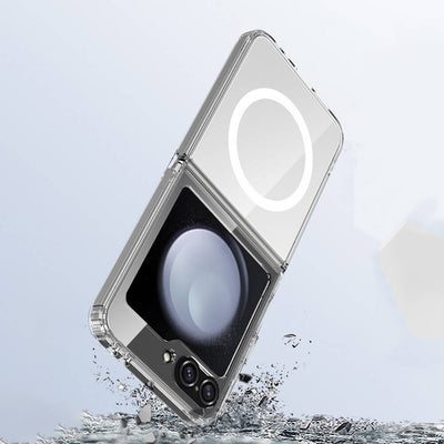 Galaxy Z Flip 6 Kılıf M-safe Şarj Özellikli Şeffaf Sert PC Zore Embos Kapak Şeffaf