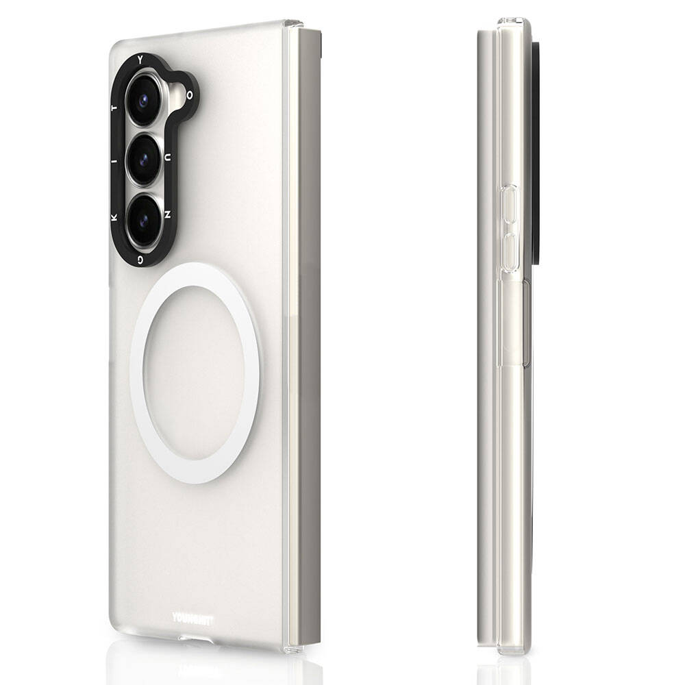 Galaxy Z Fold 6 Kılıf Magsafe Şarj Özellikli Youngkit Hidden Sand Serisi Kapak Beyaz