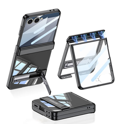 Galaxy Z Flip 7 Kılıf Kamera Korumalı Şeffaf Tasarımlı Zore Lego Standlı Kılıf