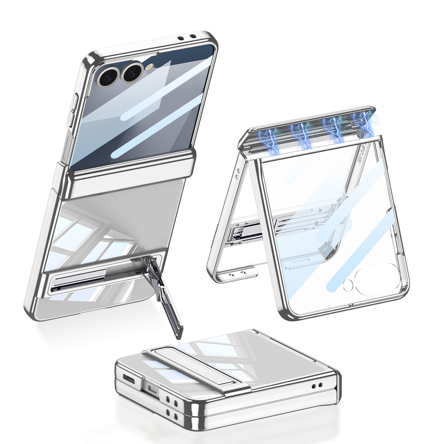 Galaxy Z Flip 7 Kılıf Kamera Korumalı Şeffaf Tasarımlı Zore Lego Standlı Kılıf