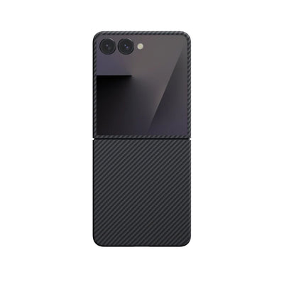Galaxy Z Flip 7 Kılıf M-safe Şarj Özellikli 600D Aramid Fiber Pitaka Ultra-Slim Classic Serisi Black-Grey Twill Kapak Siyah-Gri