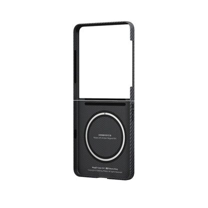 Galaxy Z Flip 7 Kılıf M-safe Şarj Özellikli 600D Aramid Fiber Pitaka Ultra-Slim Classic Serisi Black-Grey Twill Kılıf