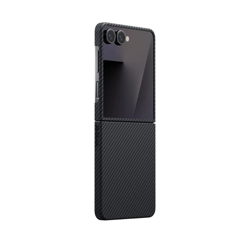 Galaxy Z Flip 7 Kılıf M-safe Şarj Özellikli 600D Aramid Fiber Pitaka Ultra-Slim Classic Serisi Black-Grey Twill Kılıf