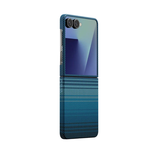 Galaxy Z Flip 7 Kılıf M-safe Şarj Özellikli Aramid Fiber Pitaka Tactile Woven Sunset-Moonrise Serisi Kılıf