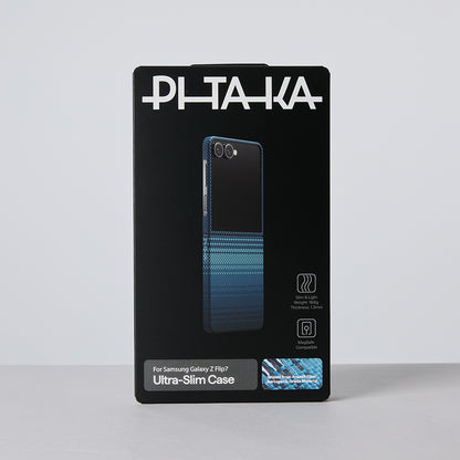 Galaxy Z Flip 7 Kılıf M-safe Şarj Özellikli Aramid Fiber Pitaka Tactile Woven Sunset-Moonrise Serisi Kılıf