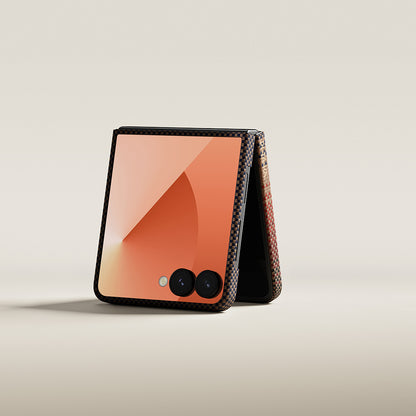 Galaxy Z Flip 7 Kılıf M-safe Şarj Özellikli Aramid Fiber Pitaka Tactile Woven Sunset-Moonrise Serisi Kılıf