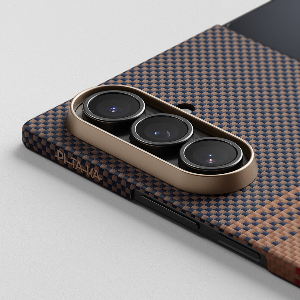 Galaxy Z Flip 7 Kılıf M-safe Şarj Özellikli Aramid Fiber Pitaka Tactile Woven Sunset-Moonrise Serisi Kılıf