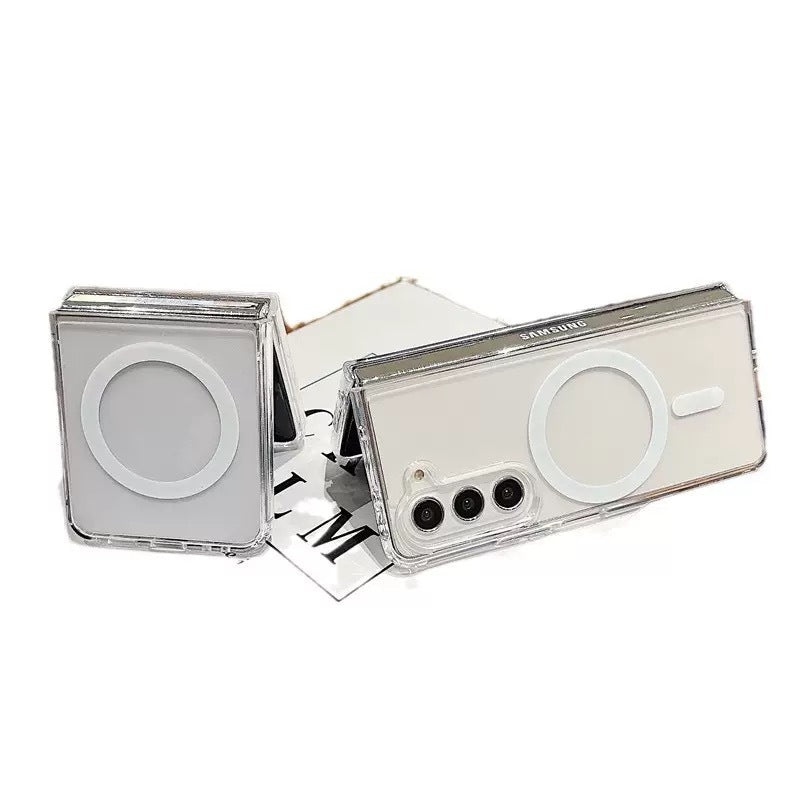 Galaxy Z Flip 7 Kılıf M-safe Şarj Özellikli Şeffaf Sert PC Zore Embos Kapak Şeffaf