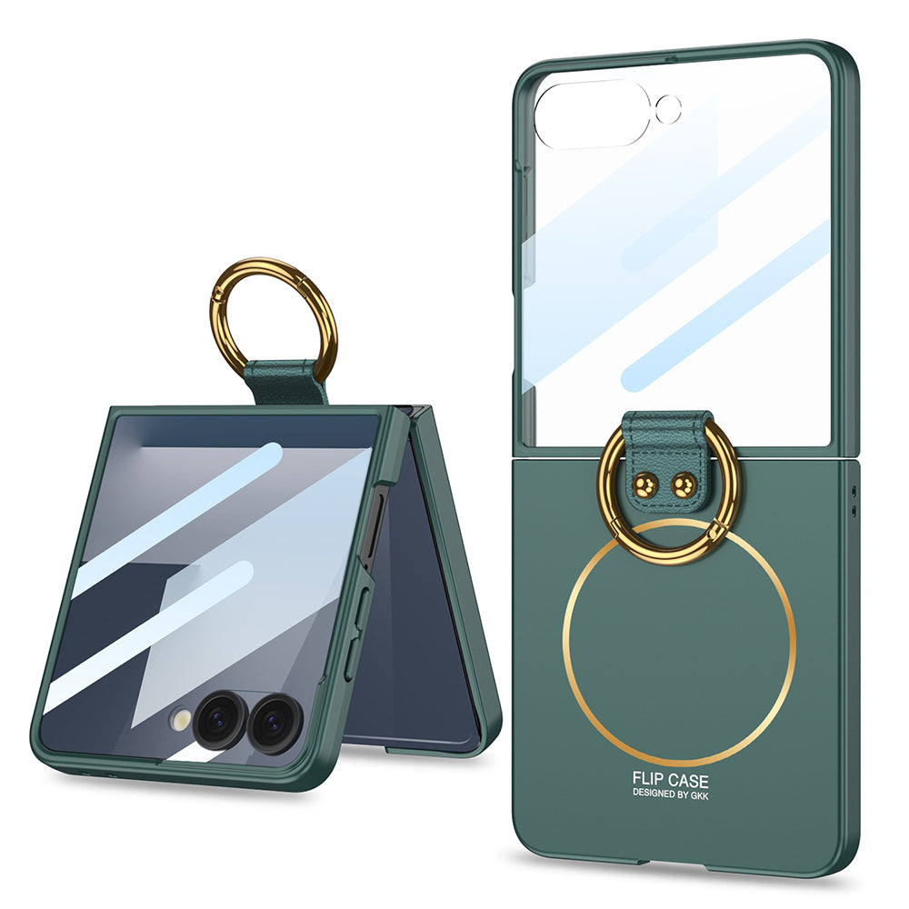 Galaxy Z Flip 7 Kılıf M-safe Şarj Özellikli Zore Kıpta Yüzüklü Flip Sert Kılıf