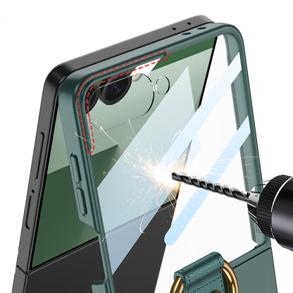Galaxy Z Flip 7 Kılıf M-safe Şarj Özellikli Zore Kıpta Yüzüklü Flip Sert Kılıf