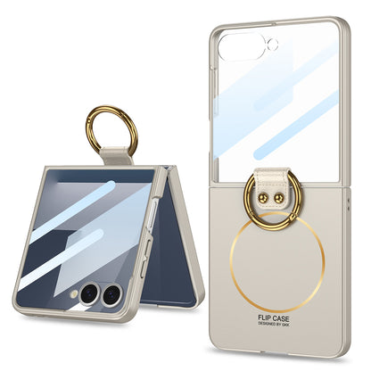 Galaxy Z Flip 7 Kılıf M-safe Şarj Özellikli Zore Kıpta Yüzüklü Flip Sert Kılıf