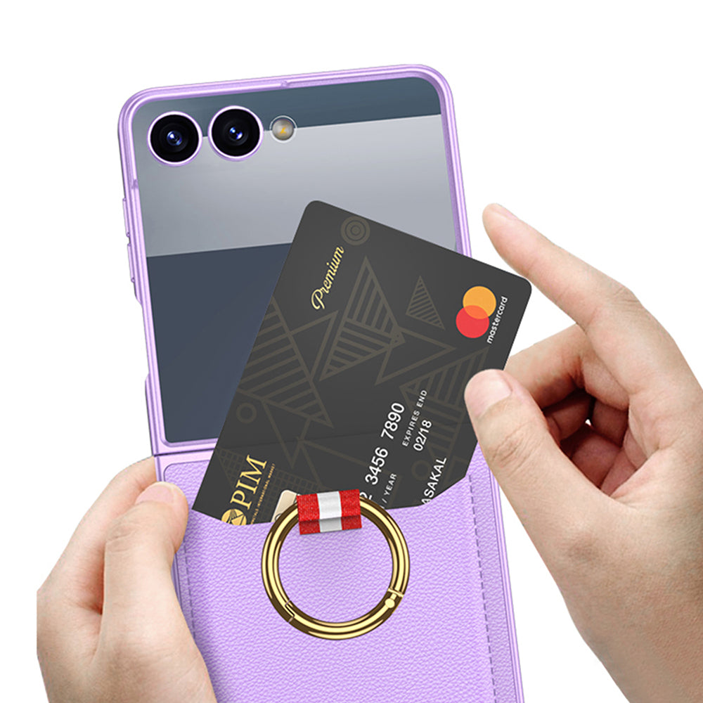Galaxy Z Flip 7 Zore Kıpta Yüzüklü Kartlıklı Kılıf