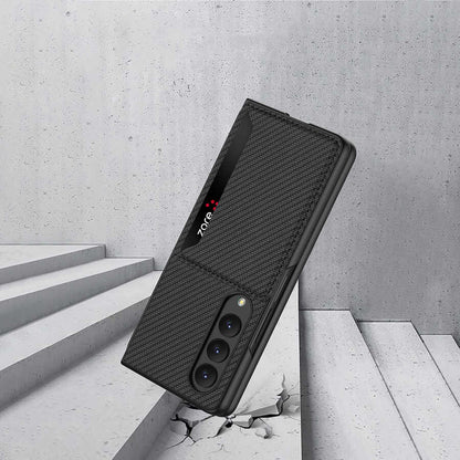 Galaxy Z Fold 4 Kılıf Karbonfiber Arka Yüzey Zore Kartlıklı Kıpta Silikon Kılıf