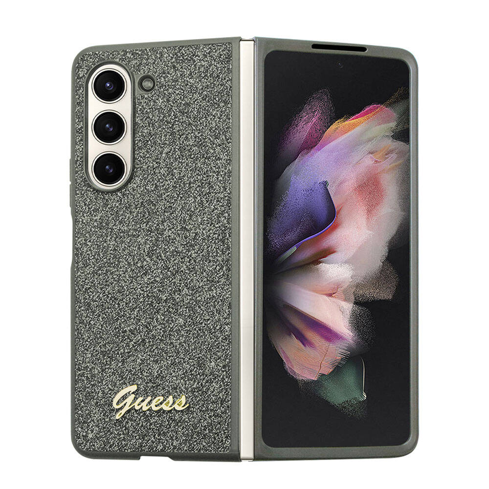 Galaxy Z Fold 5 Kılıf Guess Orjinal Lisanslı Yazı Logolu Glitter Flakes Kılıf