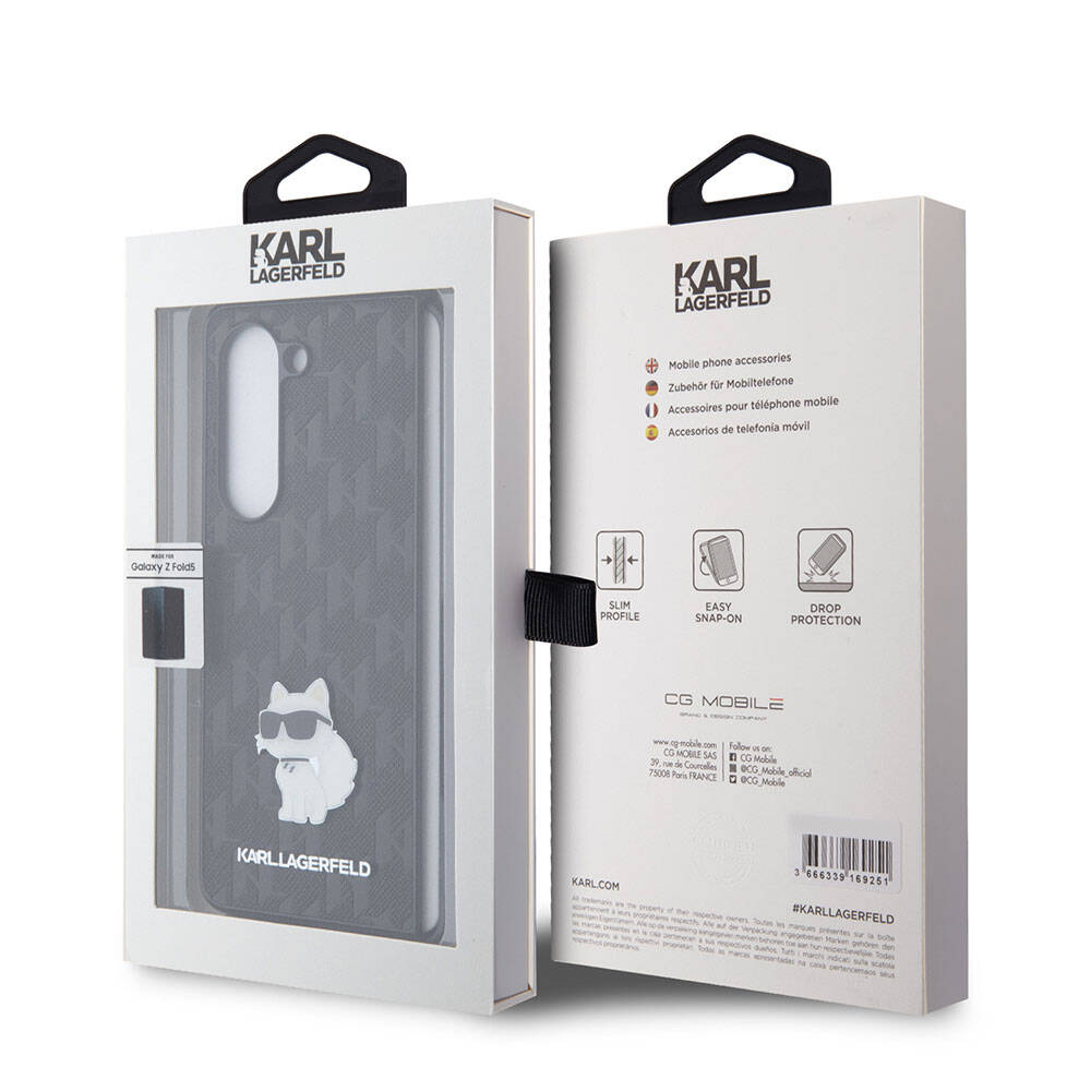 Galaxy Z Fold 5 Kılıf Karl Lagerfeld Orjinal Lisanslı KL Desenli Choupette İkonik Saffiano Kılıf