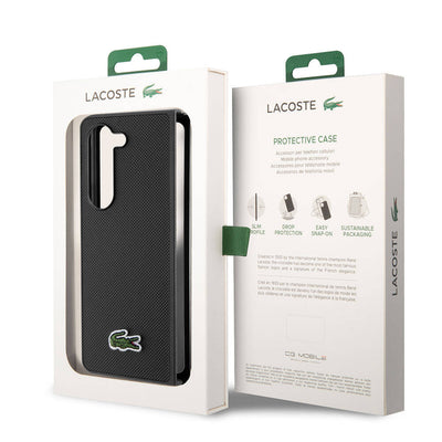 Galaxy Z Fold 5 Kılıf Lacoste Orjinal Lisanslı PU Pike Desenli Arka Yüzey İkonik Timsah Dokuma Logolu Kapak Yeşil