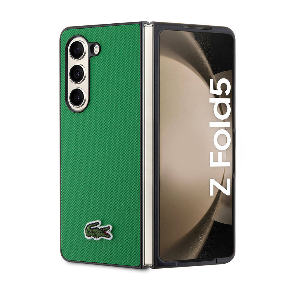 Galaxy Z Fold 5 Kılıf Lacoste Orjinal Lisanslı PU Pike Desenli Arka Yüzey İkonik Timsah Dokuma Logolu Kapak Yeşil