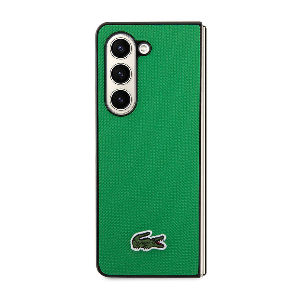 Galaxy Z Fold 5 Kılıf Lacoste Orjinal Lisanslı PU Pike Desenli Arka Yüzey İkonik Timsah Dokuma Logolu Kapak Yeşil