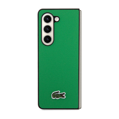 Galaxy Z Fold 5 Kılıf Lacoste Orjinal Lisanslı PU Pike Desenli Arka Yüzey İkonik Timsah Dokuma Logolu Kapak Yeşil