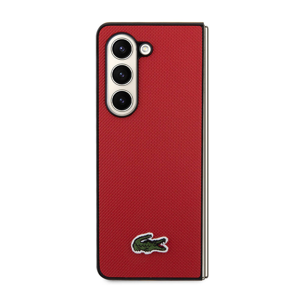 Galaxy Z Fold 5 Kılıf Lacoste Orjinal Lisanslı PU Pike Desenli Arka Yüzey İkonik Timsah Dokuma Logolu Kapak Yeşil