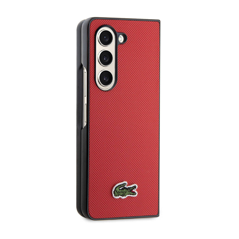 Galaxy Z Fold 5 Kılıf Lacoste Orjinal Lisanslı PU Pike Desenli Arka Yüzey İkonik Timsah Dokuma Logolu Kapak Yeşil