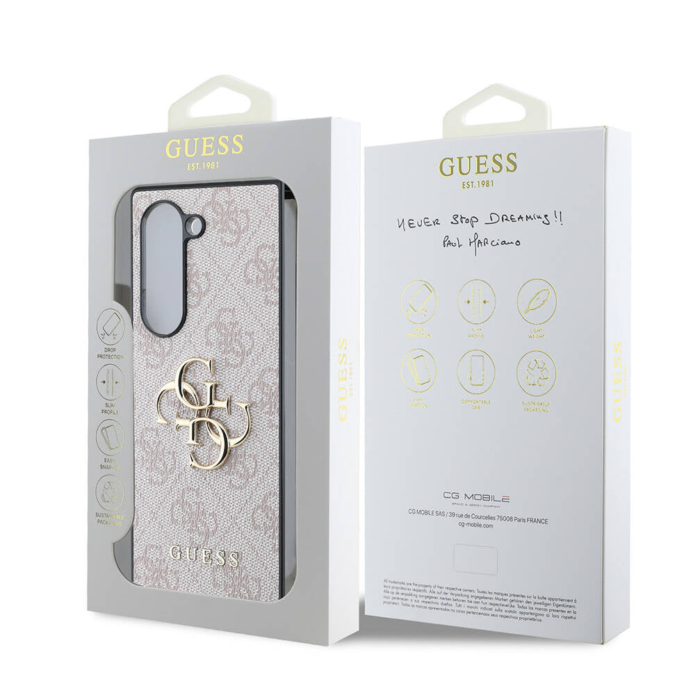 Galaxy Z Fold 6 Kılıf Guess Orjinal Lisanslı Leather Metal Logo Kapak Pembe
