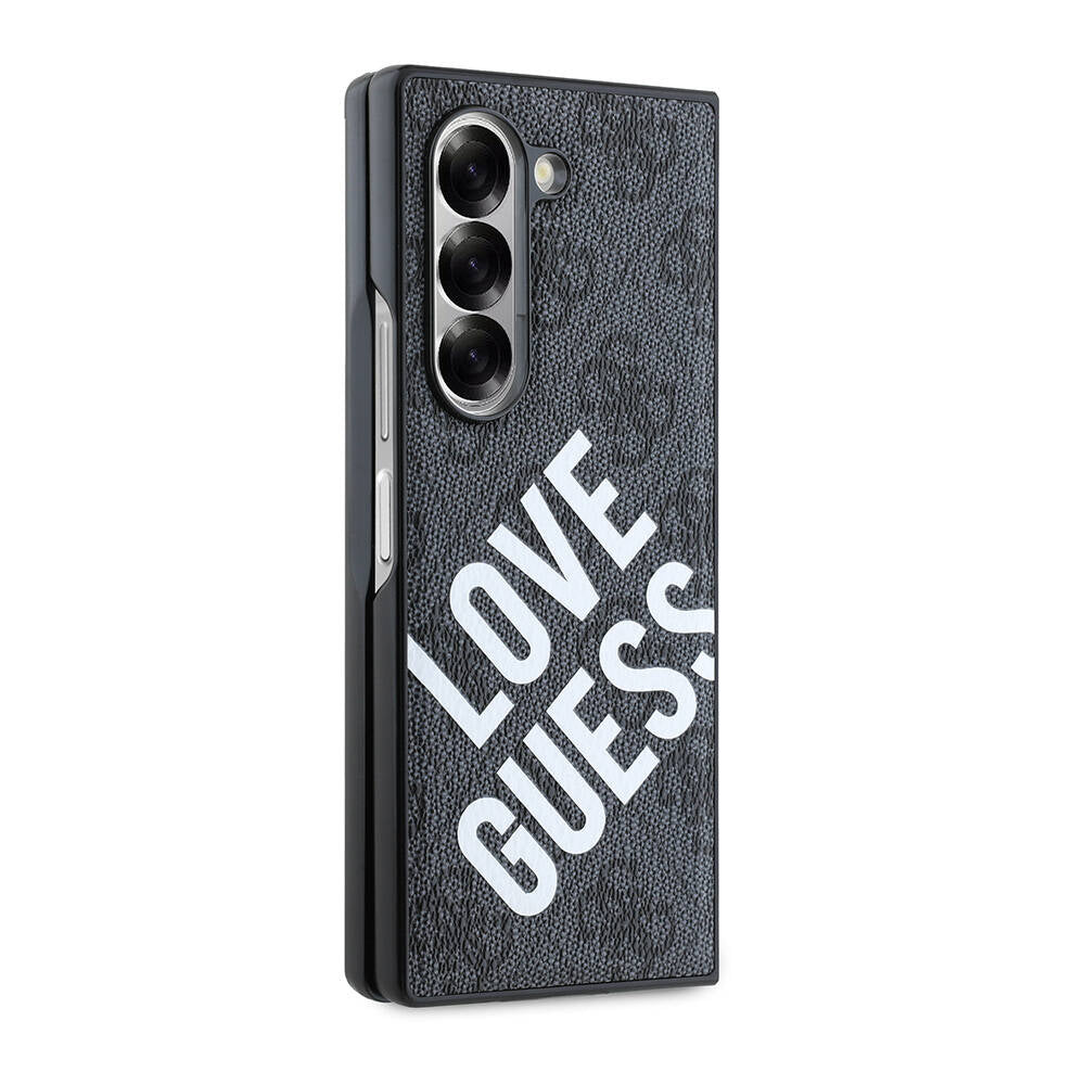 Galaxy Z Fold 6 Kılıf Guess Orjinal Lisanslı Magsafe Şarj Özellikli Love Guess Printing Kapak Siyah