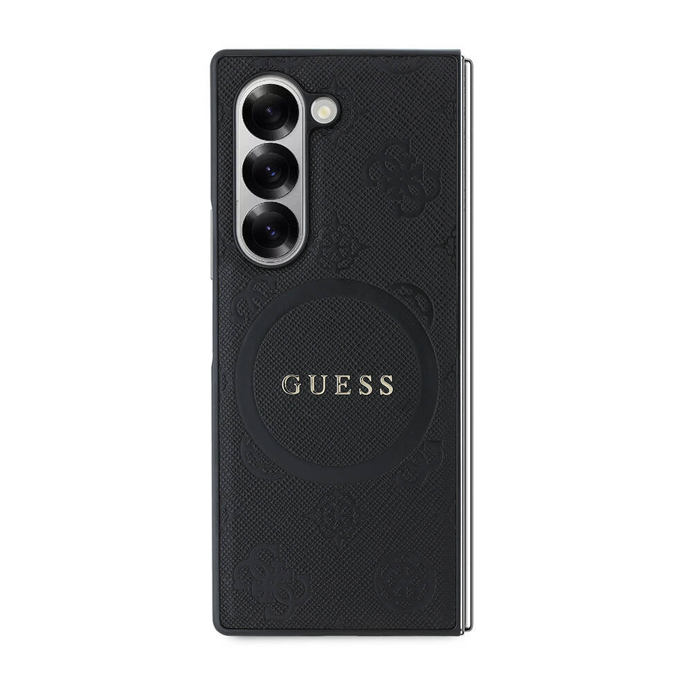 Galaxy Z Fold 6 Kılıf Guess Orjinal Lisanslı Magsafe Şarj Özellikli Saffiano Metal Logo Kapak Siyah
