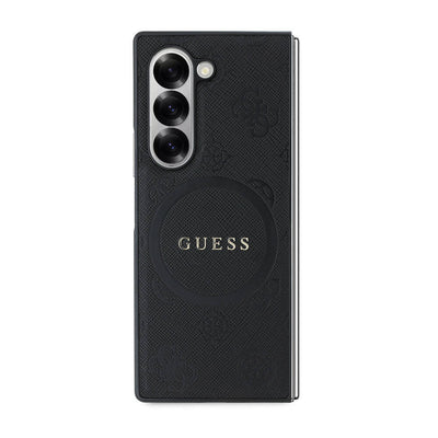 Galaxy Z Fold 6 Kılıf Guess Orjinal Lisanslı Magsafe Şarj Özellikli Saffiano Metal Logo Kapak Siyah