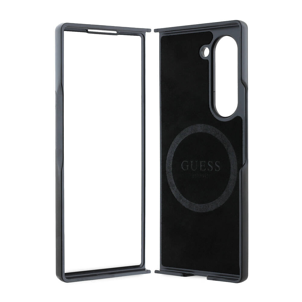 Galaxy Z Fold 6 Kılıf Guess Orjinal Lisanslı Magsafe Şarj Özellikli Saffiano Metal Logo Kapak Siyah