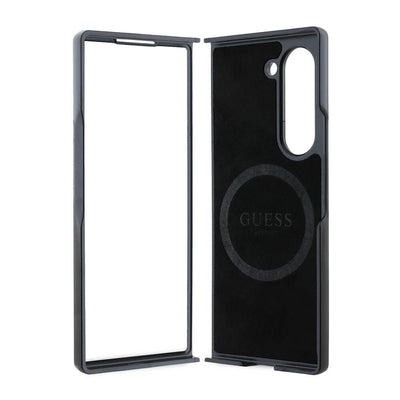 Galaxy Z Fold 6 Kılıf Guess Orjinal Lisanslı Magsafe Şarj Özellikli Saffiano Metal Logo Kapak Siyah