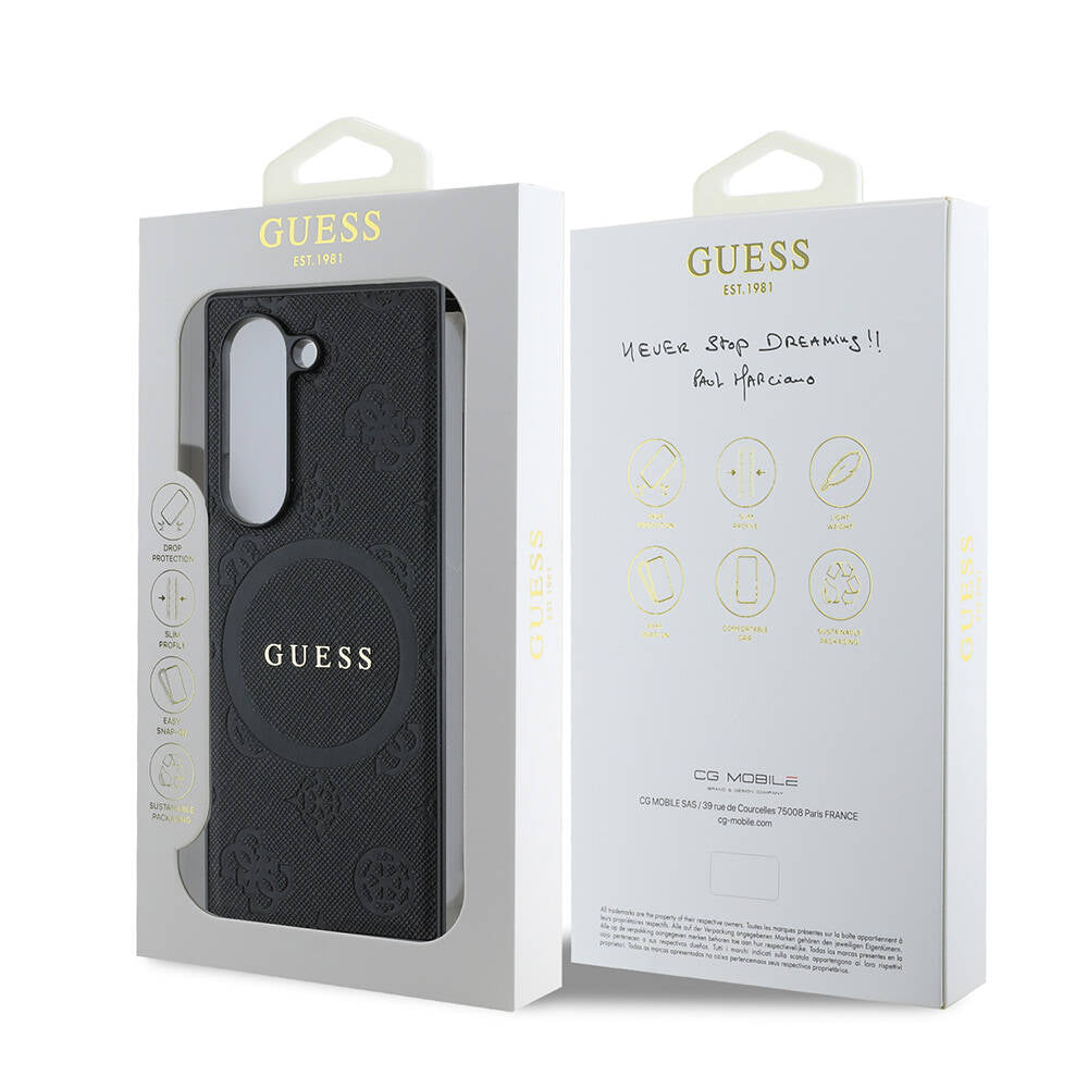 Galaxy Z Fold 6 Kılıf Guess Orjinal Lisanslı Magsafe Şarj Özellikli Saffiano Metal Logo Kapak Siyah