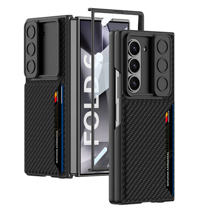 Galaxy Z Fold 6 Kılıf Kamera Korumalı Karbon Fiber Arka Yüzey Zore Kartlıklı Kıpta Sert Kılıf