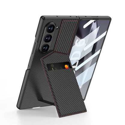 Galaxy Z Fold 6 Kılıf Karbon Fiber Kartlıklı Zore Kıpta Dik Açılan Kartlıklı Kılıf