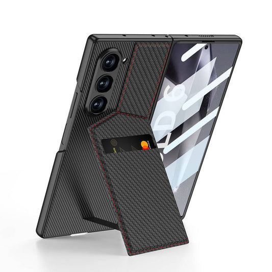 Galaxy Z Fold 6 Kılıf Karbon Fiber Kartlıklı Zore Kıpta Dik Açılan Kartlıklı Kılıf