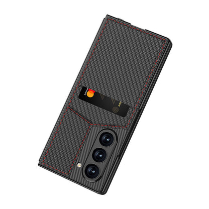 Galaxy Z Fold 6 Kılıf Karbon Fiber Kartlıklı Zore Kıpta Dik Açılan Kartlıklı Kılıf