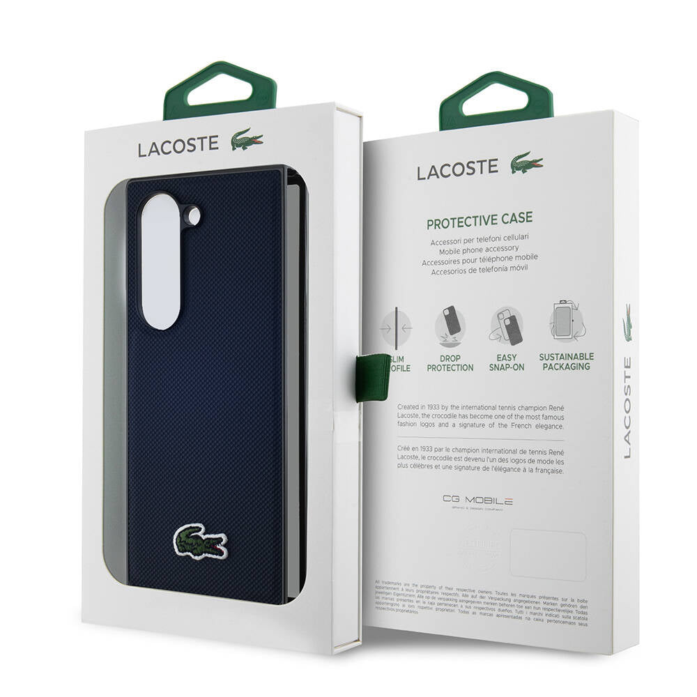 Galaxy Z Fold 6 Kılıf Lacoste Orjinal Lisanslı M-safe Şarj Özellikli Pike Desenli Arka Yüzey İkonik Timsah Dokuma Logolu Kılıf