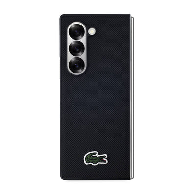 Galaxy Z Fold 6 Kılıf Lacoste Orjinal Lisanslı PU Pike Desenli Arka Yüzey İkonik Timsah Dokuma Logolu Kapak Siyah