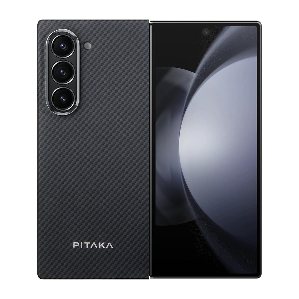 Galaxy Z Fold 6 Kılıf M-safe Şarj Özellikli 600D Aramid Fiber Pitaka Ultra-Slim Classic Serisi Black-Grey Twill Kılıf