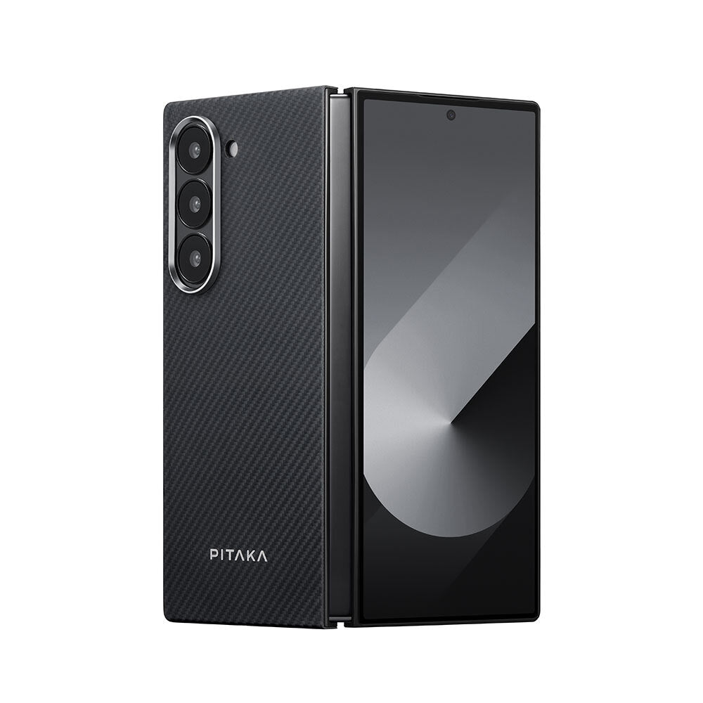 Galaxy Z Fold 6 Kılıf M-safe Şarj Özellikli 600D Aramid Fiber Pitaka Ultra-Slim Classic Serisi Black-Grey Twill Kılıf