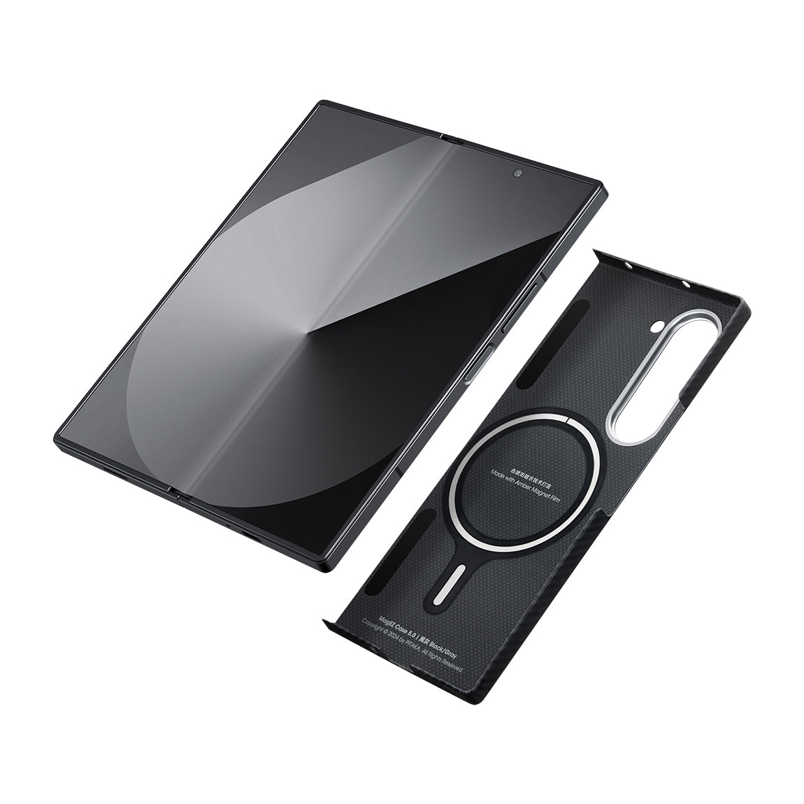 Galaxy Z Fold 6 Kılıf M-safe Şarj Özellikli 600D Aramid Fiber Pitaka Ultra-Slim Classic Serisi Black-Grey Twill Kılıf