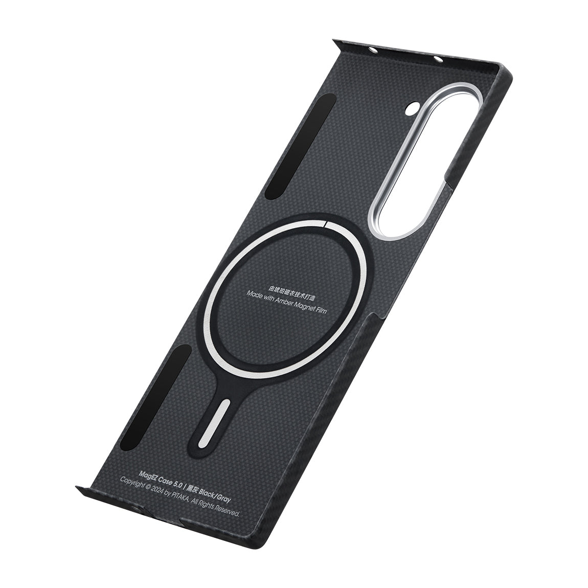 Galaxy Z Fold 6 Kılıf M-safe Şarj Özellikli 600D Aramid Fiber Pitaka Ultra-Slim Classic Serisi Black-Grey Twill Kılıf