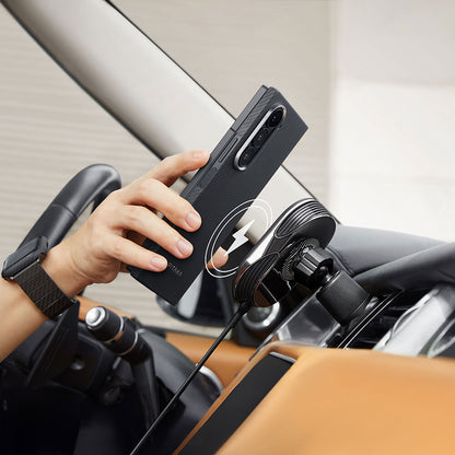 Galaxy Z Fold 6 Kılıf M-safe Şarj Özellikli 600D Aramid Fiber Pitaka Ultra-Slim Classic Serisi Black-Grey Twill Kılıf