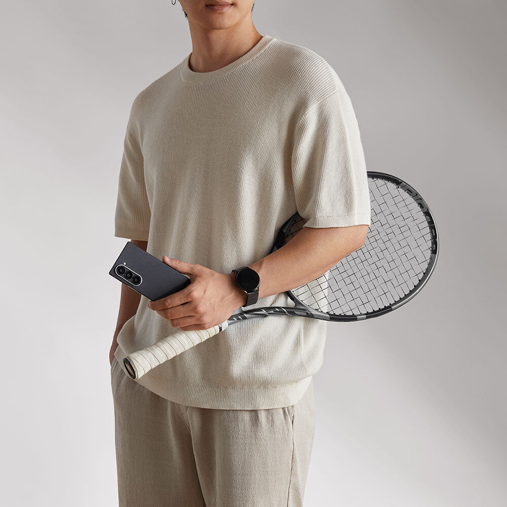 Galaxy Z Fold 6 Kılıf M-safe Şarj Özellikli 600D Aramid Fiber Pitaka Ultra-Slim Classic Serisi Black-Grey Twill Kılıf