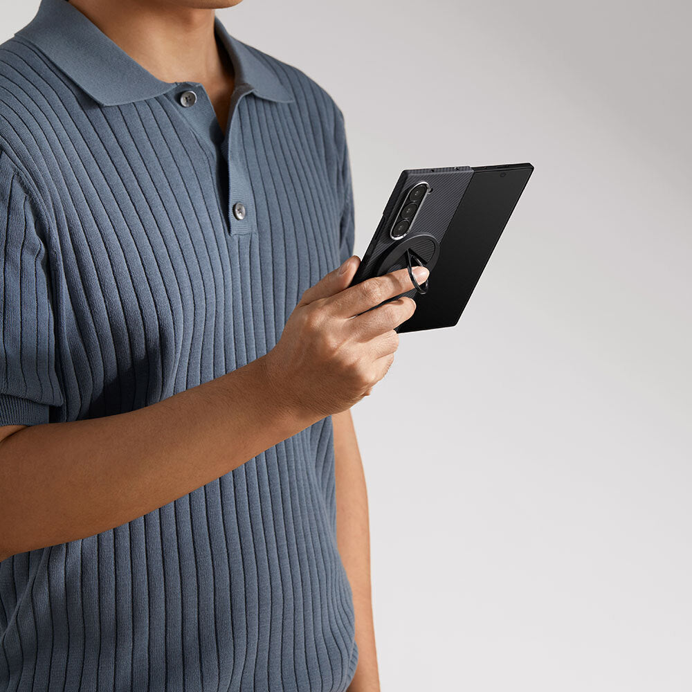 Galaxy Z Fold 6 Kılıf M-safe Şarj Özellikli 600D Aramid Fiber Pitaka Ultra-Slim Classic Serisi Black-Grey Twill Kılıf