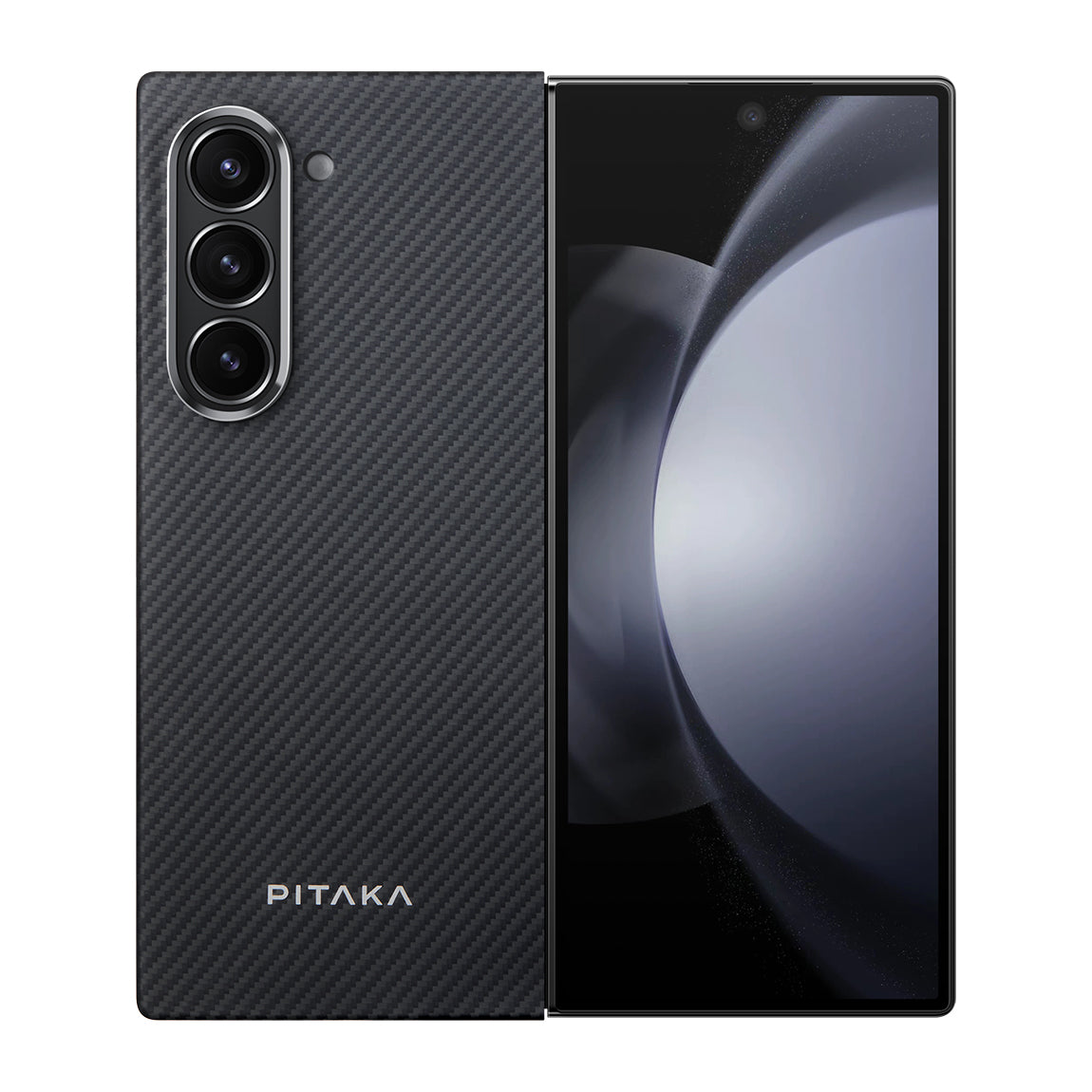 Galaxy Z Fold 6 Kılıf M-safe Şarj Özellikli 600D Aramid Fiber Pitaka Ultra-Slim Classic Serisi Black-Grey Twill Kılıf