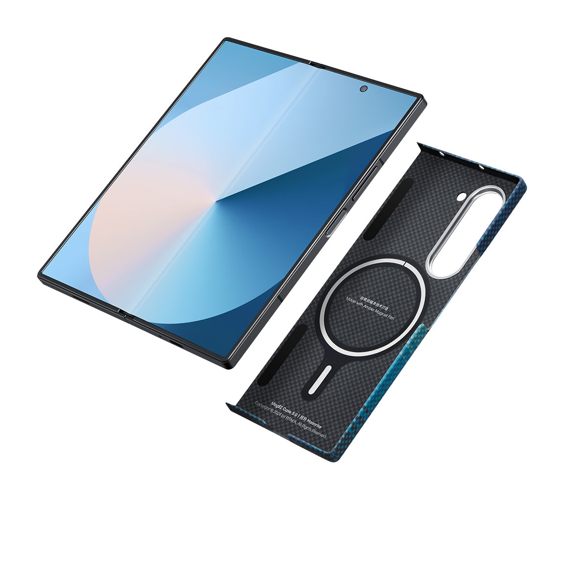 Galaxy Z Fold 6 Kılıf M-safe Şarj Özellikli Aramid Fiber Pitaka Tactile Woven Sunset-Moonrise Serisi Moonrise Kılıf